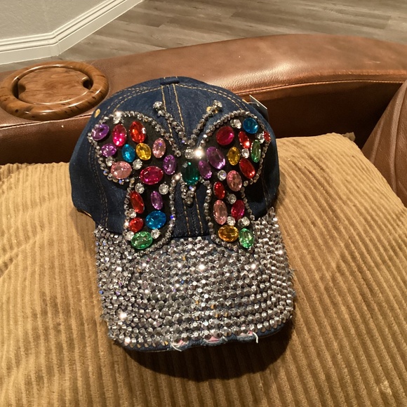 Rhinestone Denim Baseball Cap For Women and Girls, Buckle Closure, Multi Colored - Picture 1 of 4